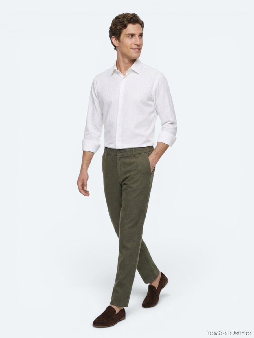 Beyaz Regular Fit Uzun Dokuma Casual %100 Pamuk Gömlek - 3