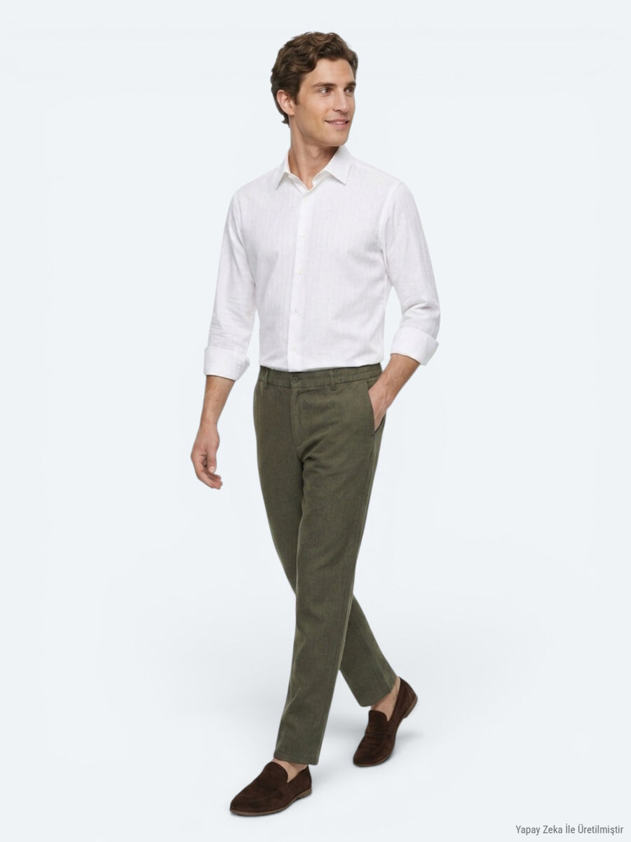 Beyaz Regular Fit Uzun Dokuma Casual %100 Pamuk Gömlek - 3