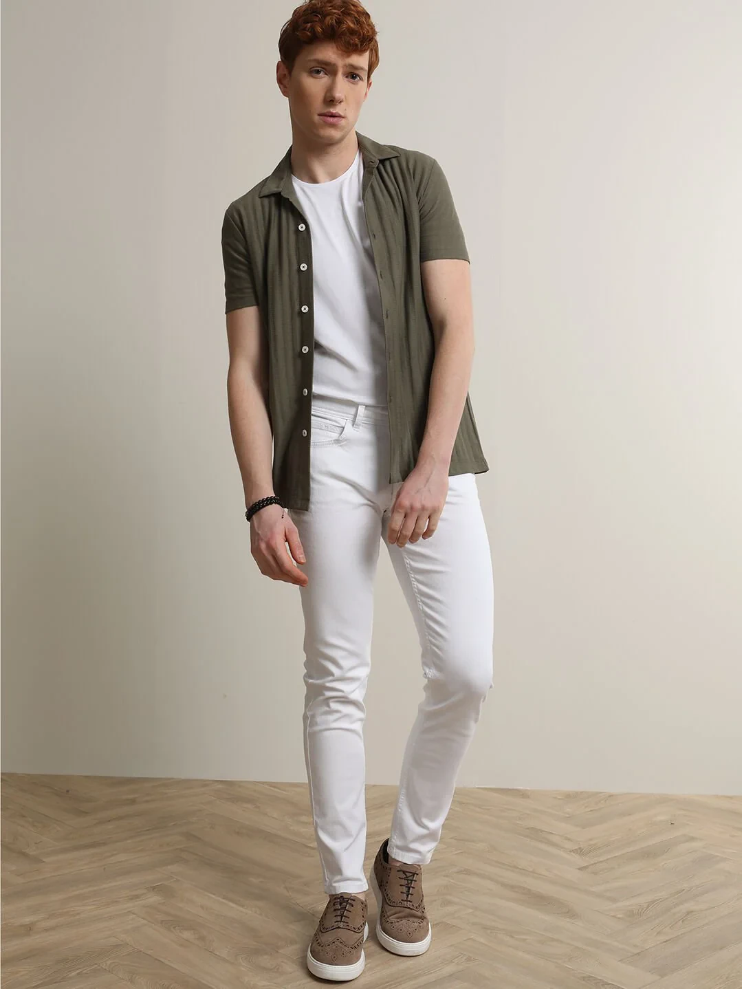 Beyaz Slim Fit Denim Pamuk Karışımlı Pantolon - 1