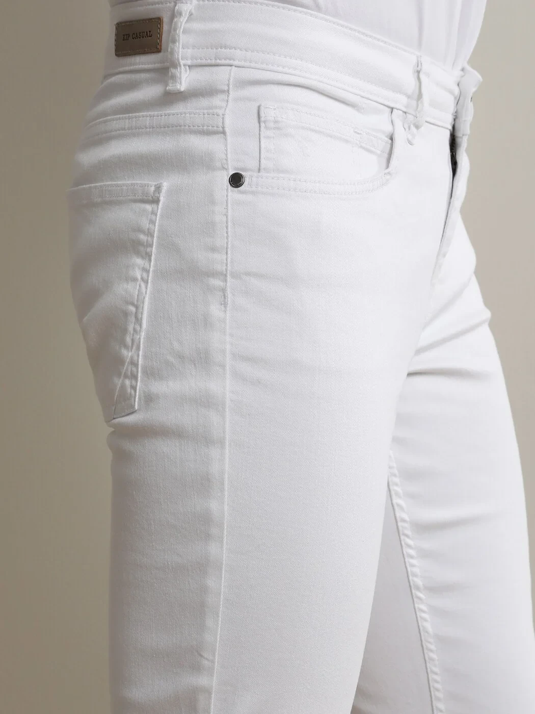Beyaz Slim Fit Denim Pamuk Karışımlı Pantolon - 2