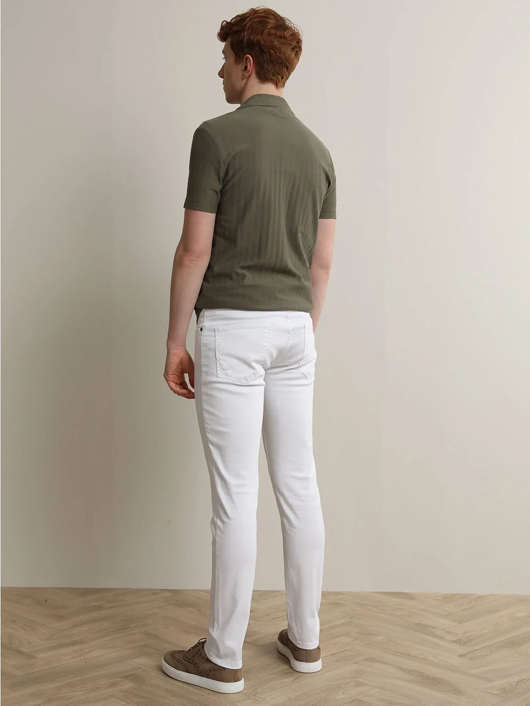 Beyaz Slim Fit Denim Pamuk Karışımlı Pantolon - 5