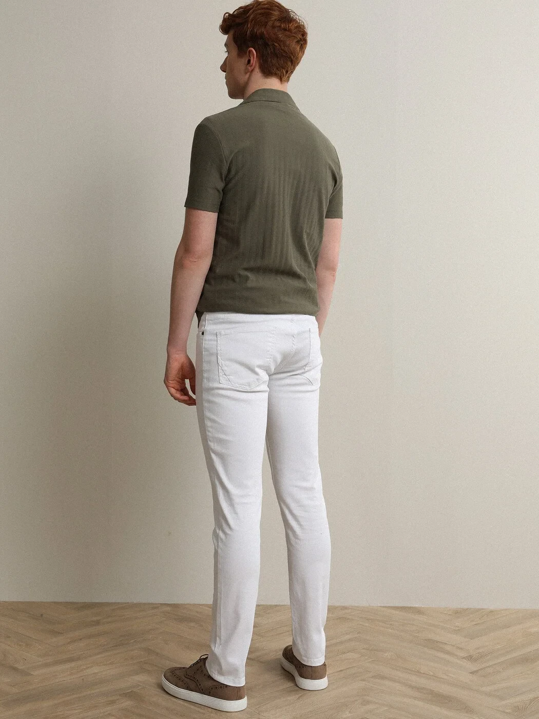 Beyaz Slim Fit Denim Pamuk Karışımlı Pantolon - 7