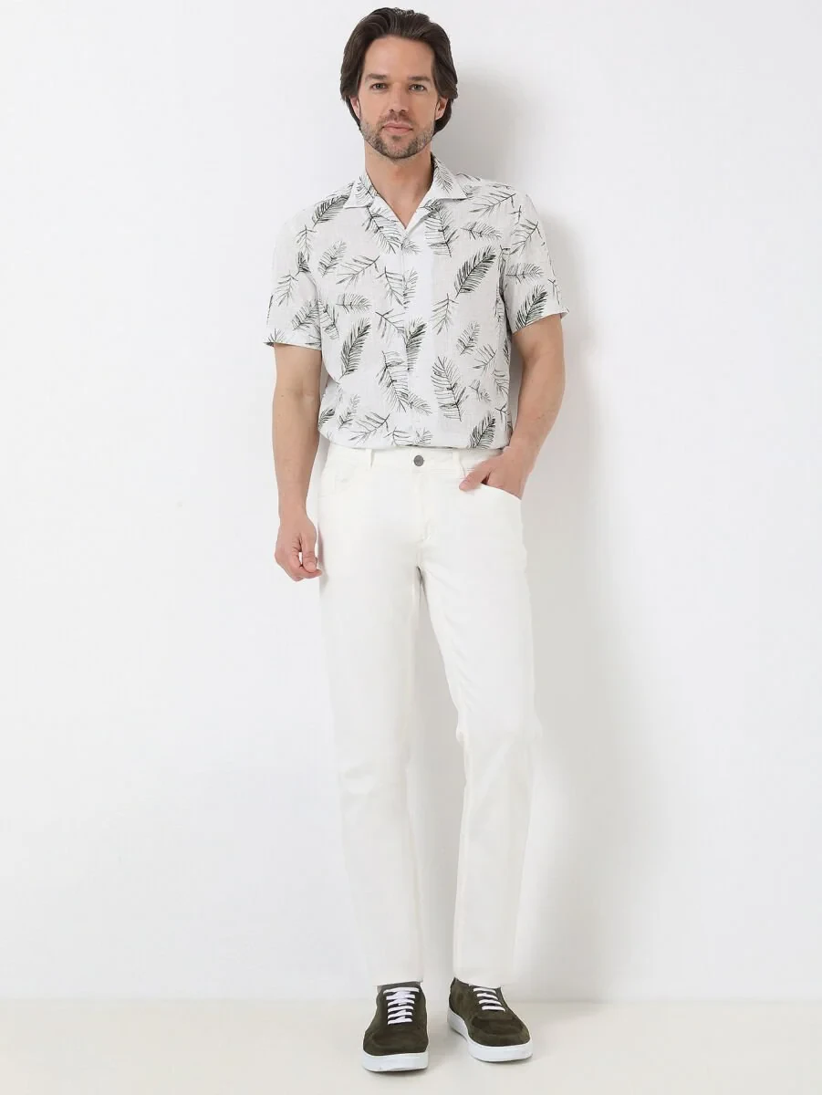 Beyaz Slim Fit Denim Pamuk Karışımlı Pantolon - 1
