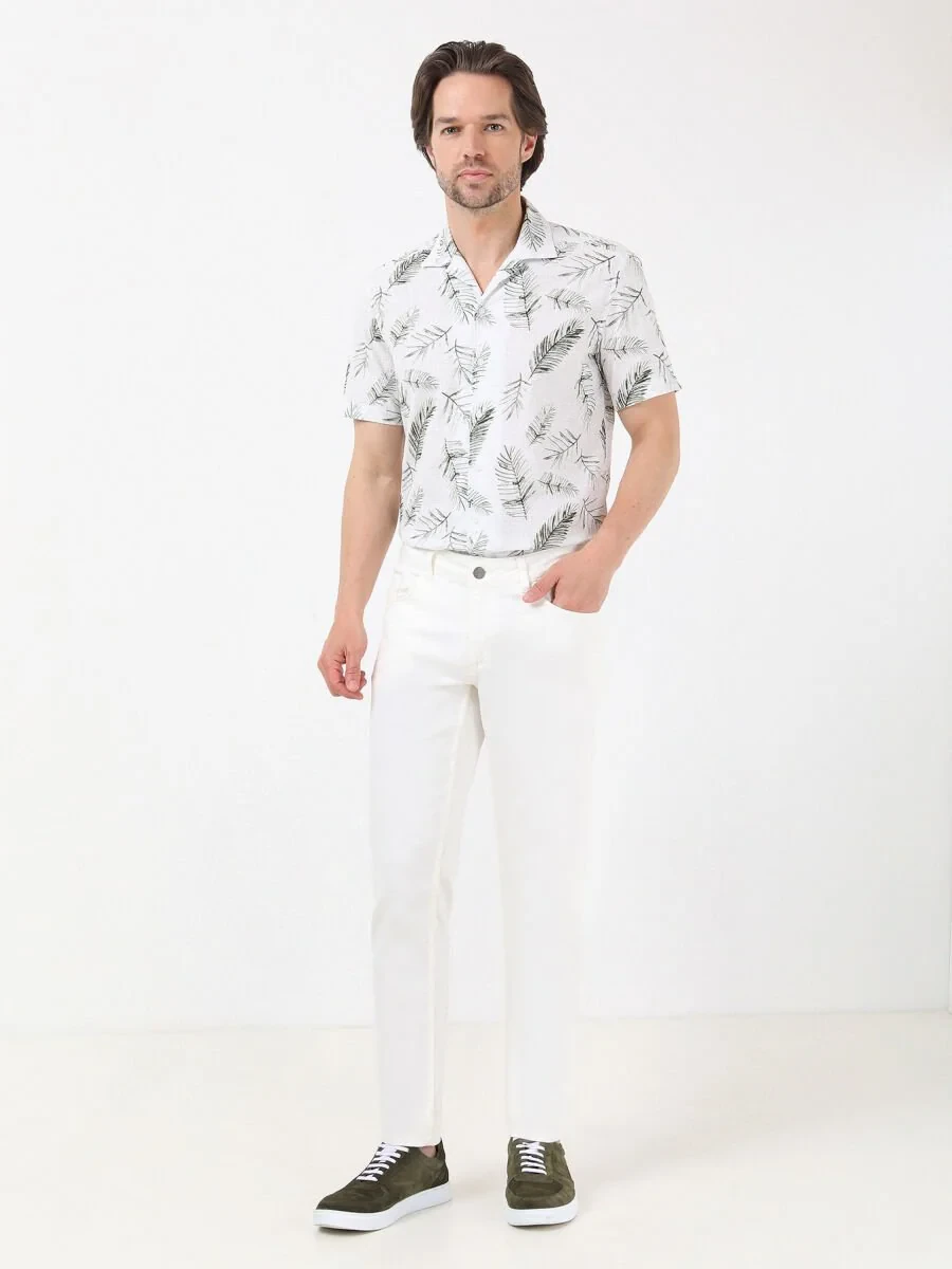 Beyaz Slim Fit Denim Pamuk Karışımlı Pantolon - 2