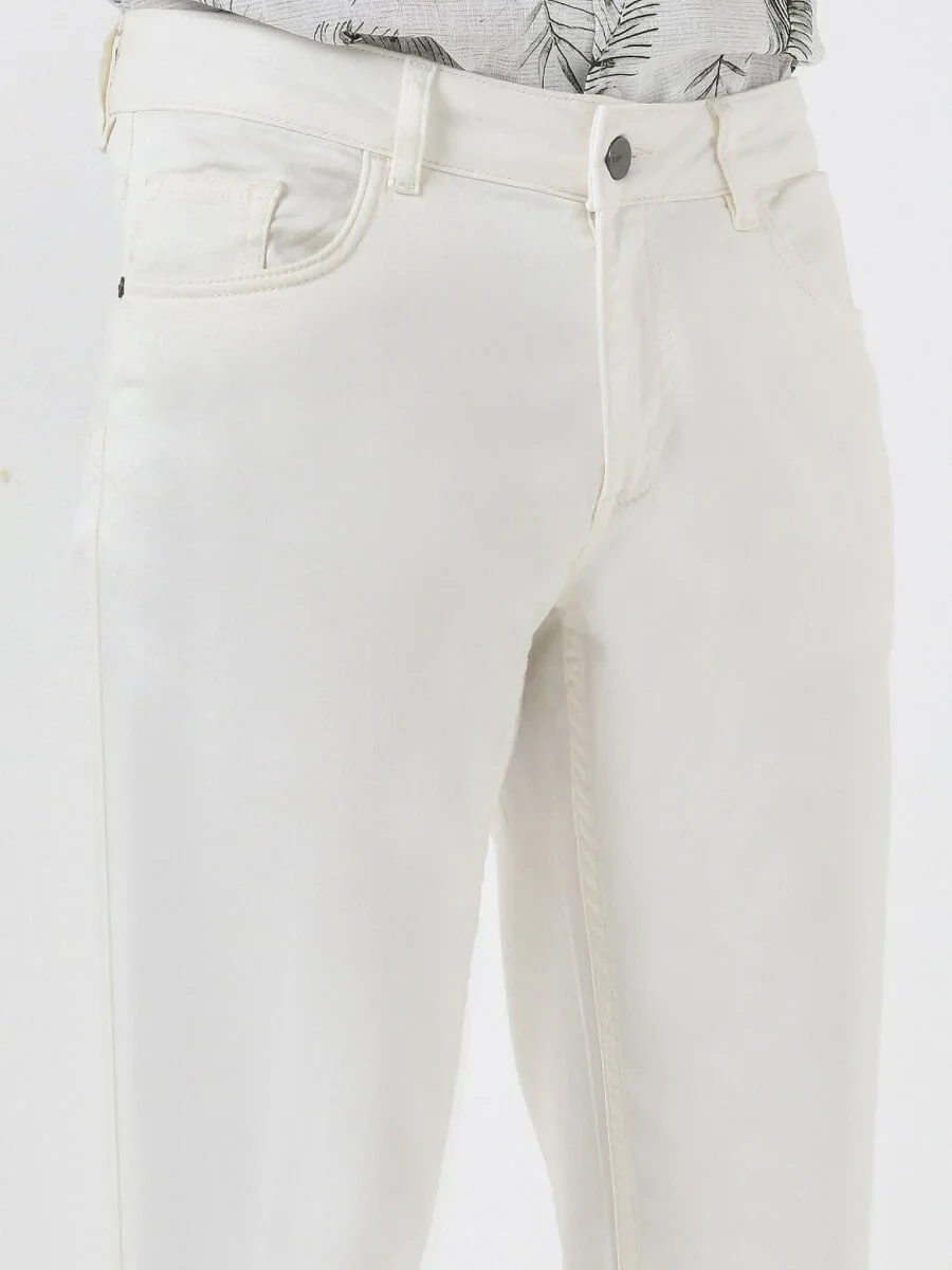 Beyaz Slim Fit Denim Pamuk Karışımlı Pantolon - 3