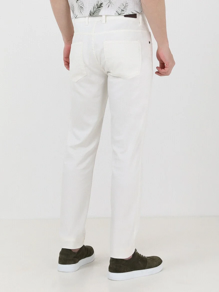 Beyaz Slim Fit Denim Pamuk Karışımlı Pantolon - 4