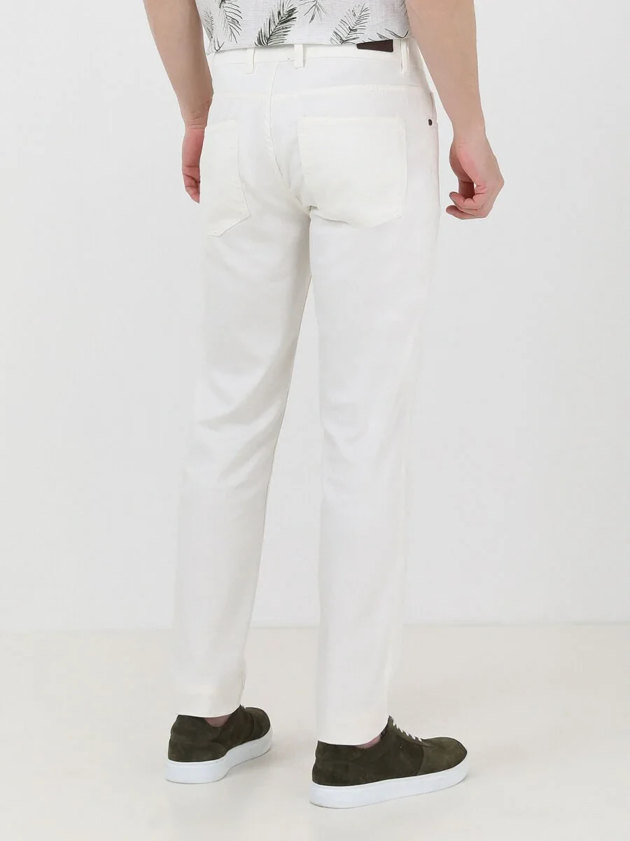 Beyaz Slim Fit Denim Pamuk Karışımlı Pantolon - 4