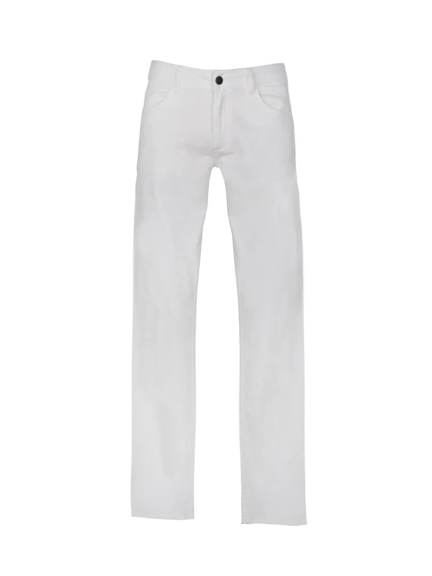 Beyaz Slim Fit Denim Pamuk Karışımlı Pantolon - 5