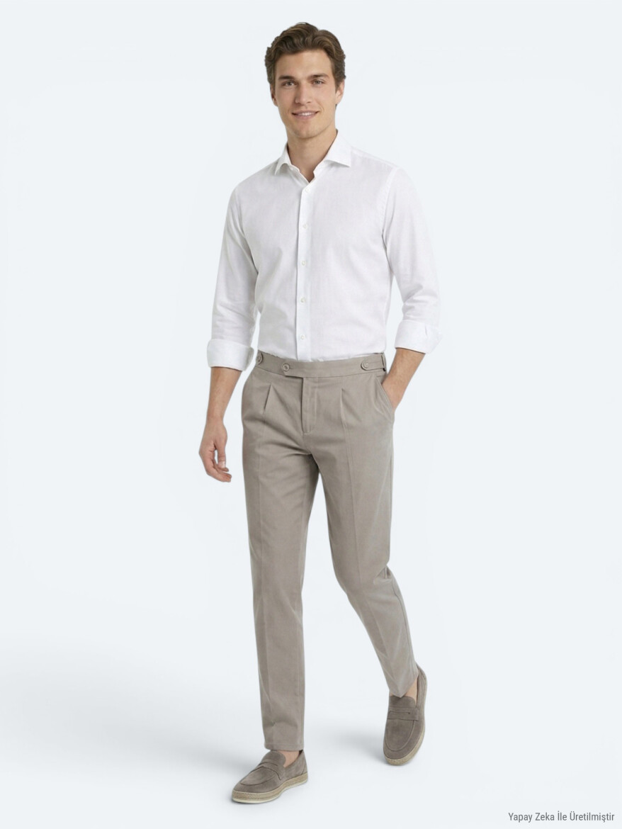 Beyaz Slim Fit Uzun Dokuma Klasik %100 Pamuk Gömlek - KİP