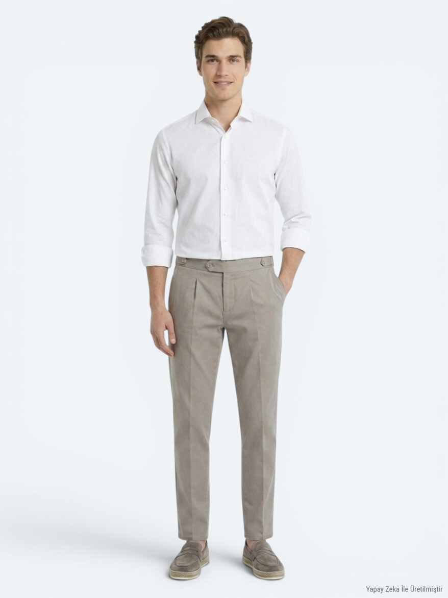 Beyaz Slim Fit Uzun Dokuma Klasik %100 Pamuk Gömlek - 3