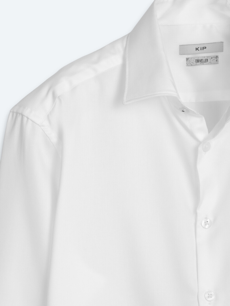 Beyaz Slim Fit Uzun Dokuma Klasik %100 Pamuk Gömlek - 8
