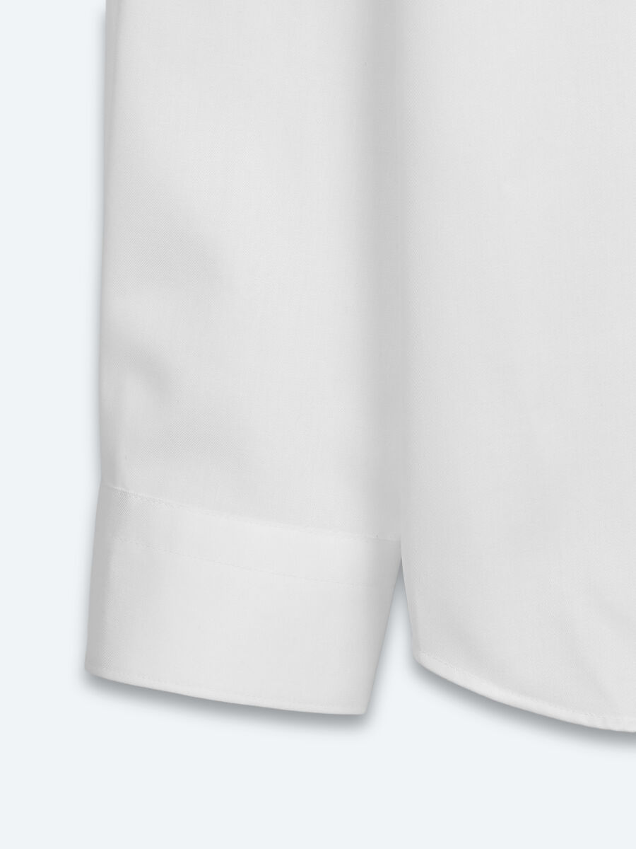 Beyaz Slim Fit Uzun Dokuma Klasik %100 Pamuk Gömlek - 9