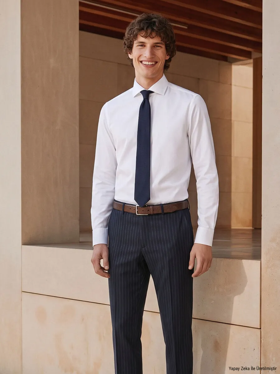 Beyaz Slim Fit Uzun Dokuma Klasik %100 Pamuk Gömlek - 2