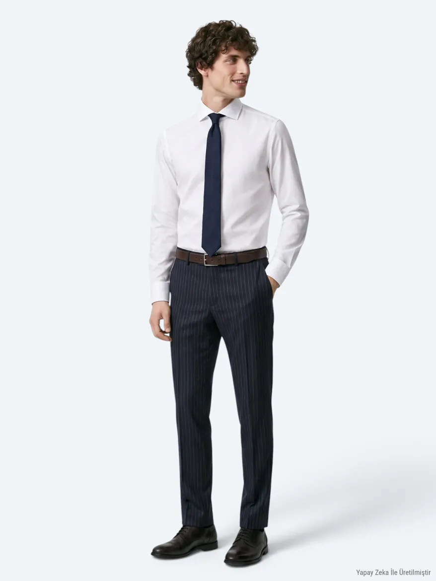 Beyaz Slim Fit Uzun Dokuma Klasik %100 Pamuk Gömlek - 5