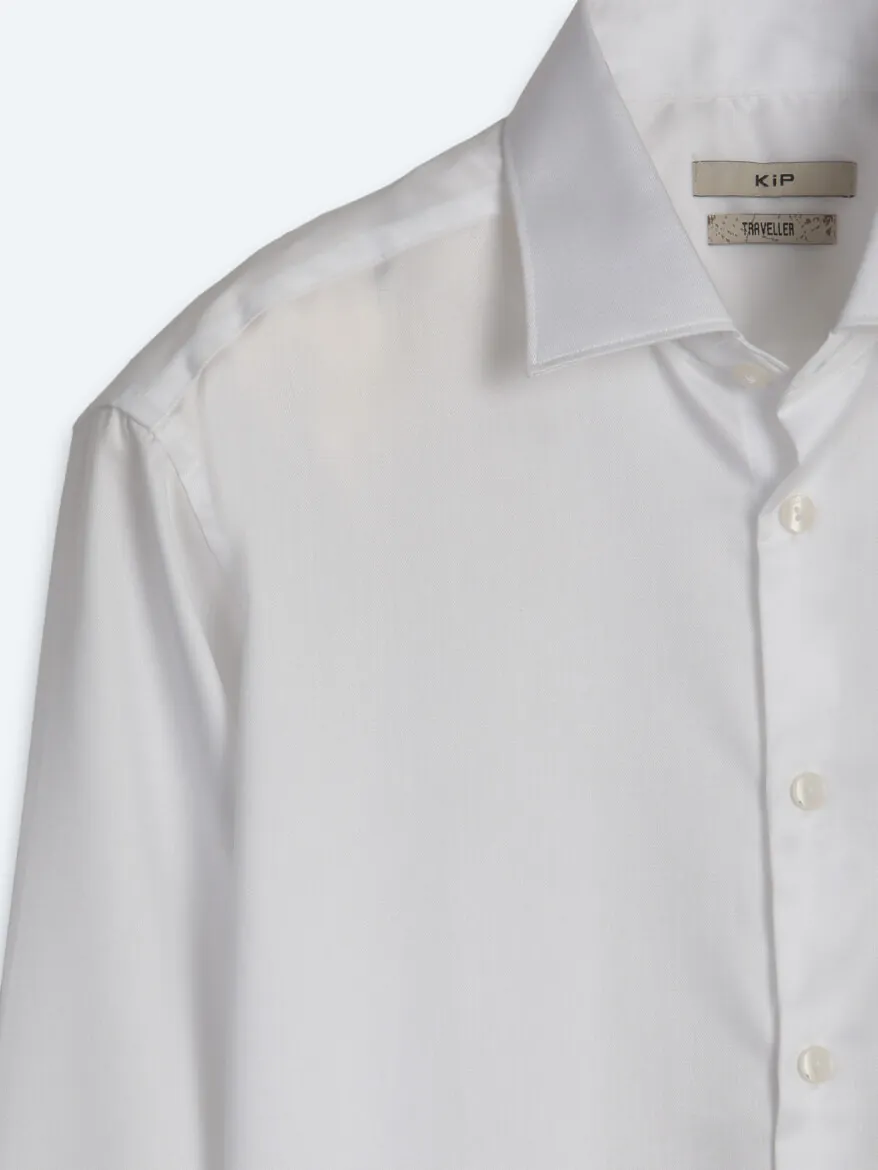 Beyaz Slim Fit Uzun Dokuma Klasik %100 Pamuk Gömlek - 8