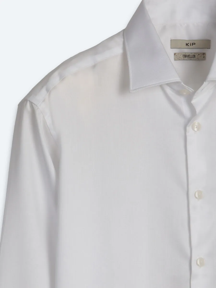 Beyaz Slim Fit Uzun Dokuma Klasik %100 Pamuk Gömlek - 8