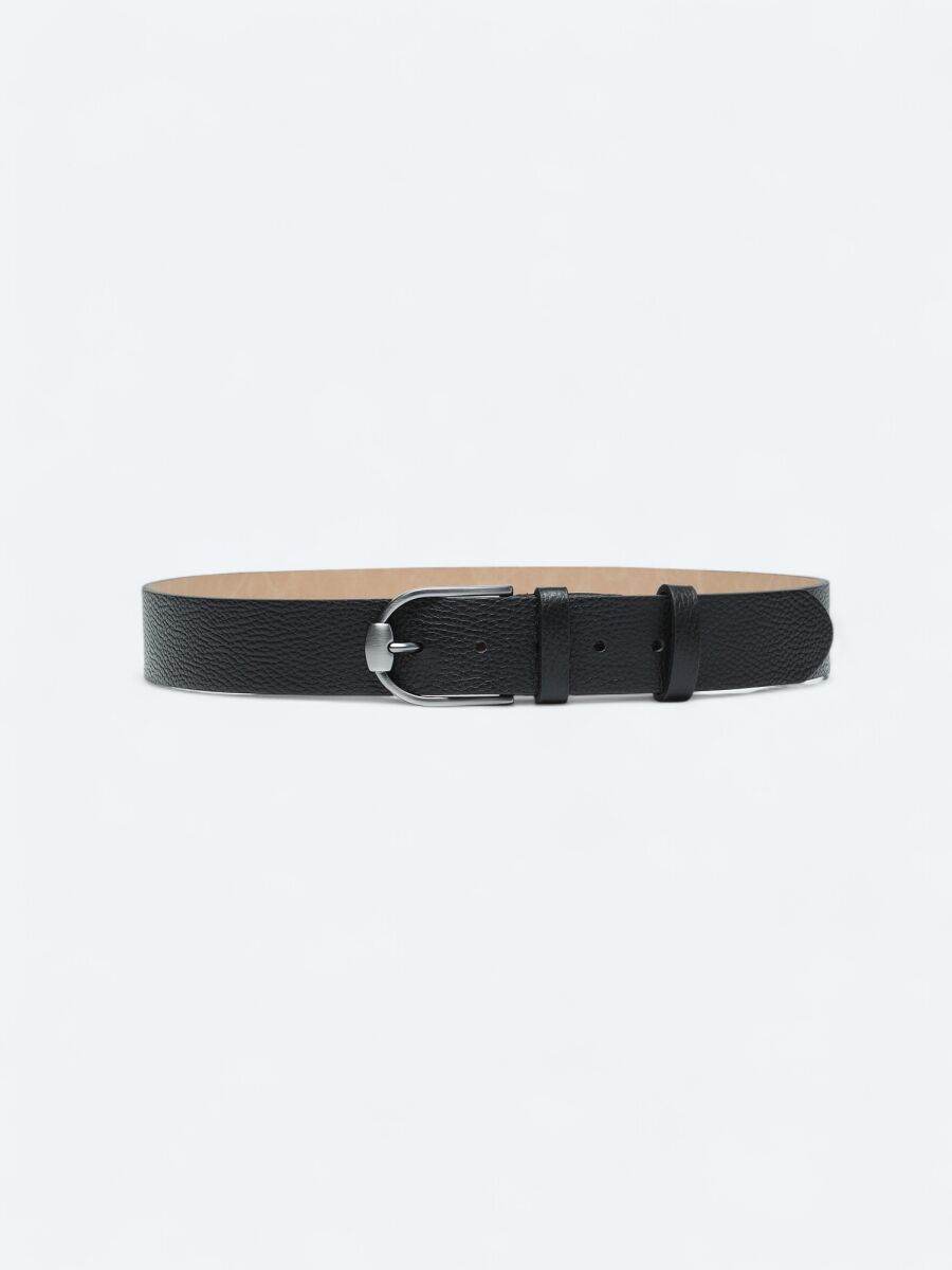 Black %100 Cow Leather Belt - 1
