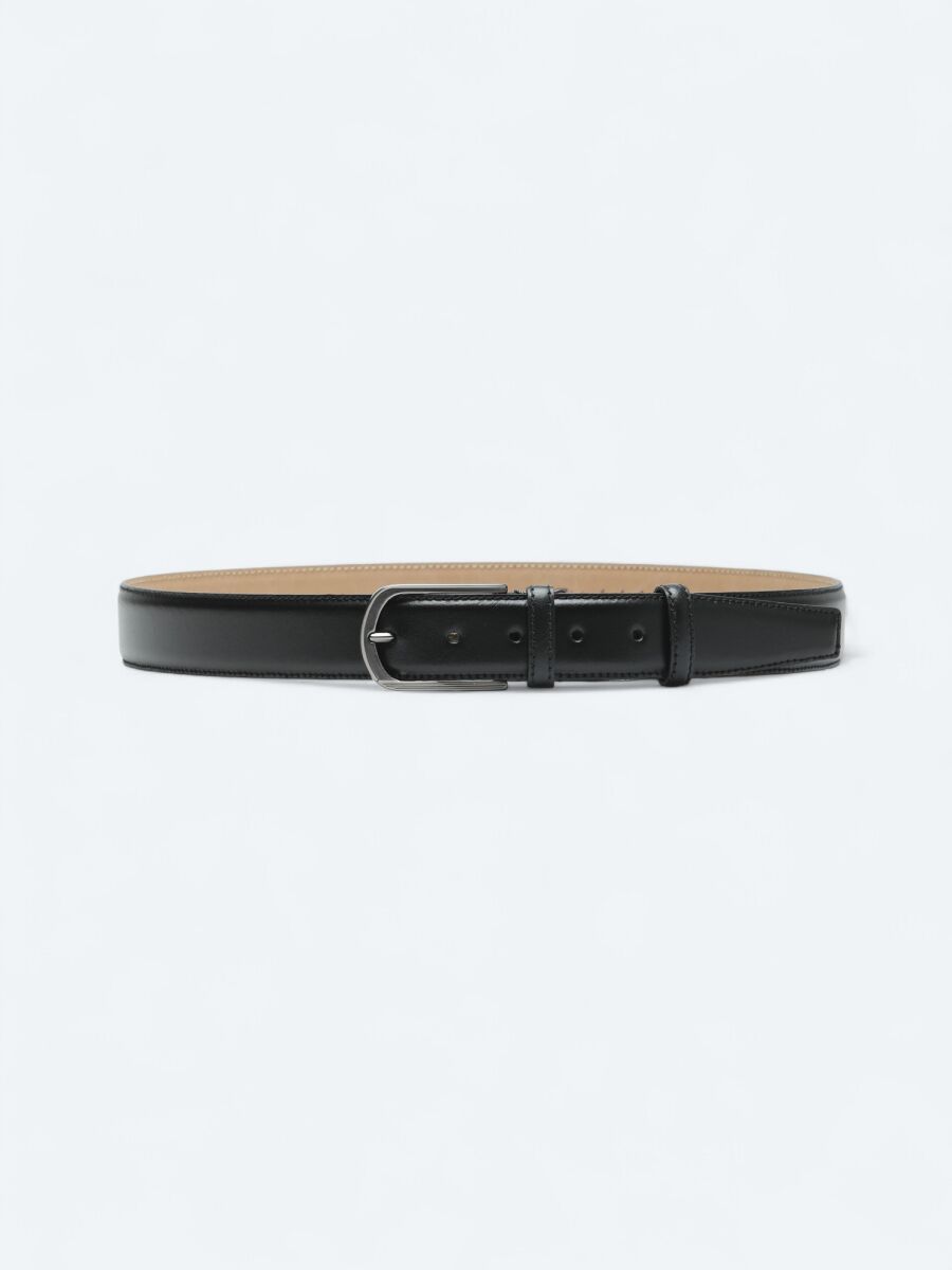 Black %100 Leather Belt - 1