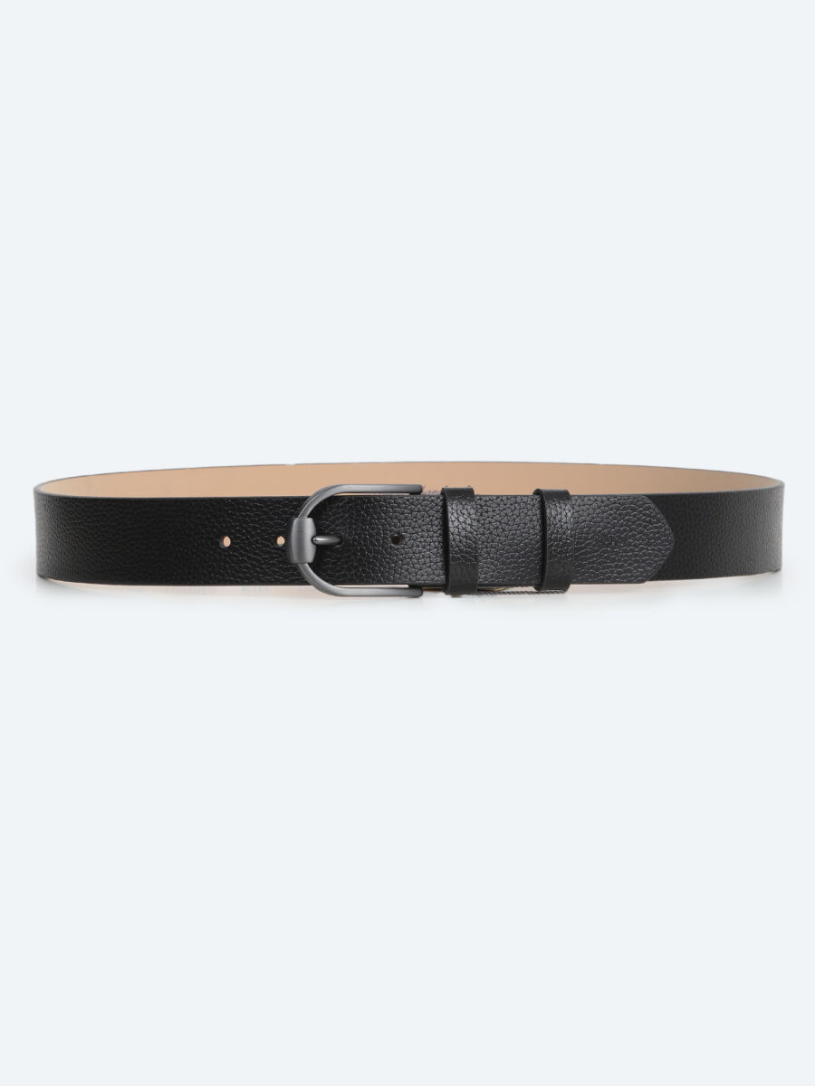Black %100 Leather Belt - 1