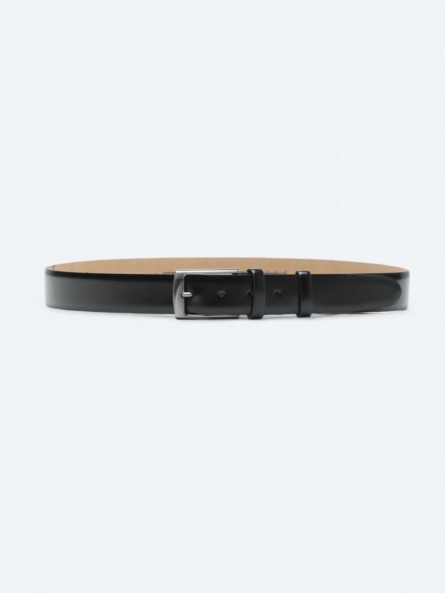 Black %100 Leather Belt - 1