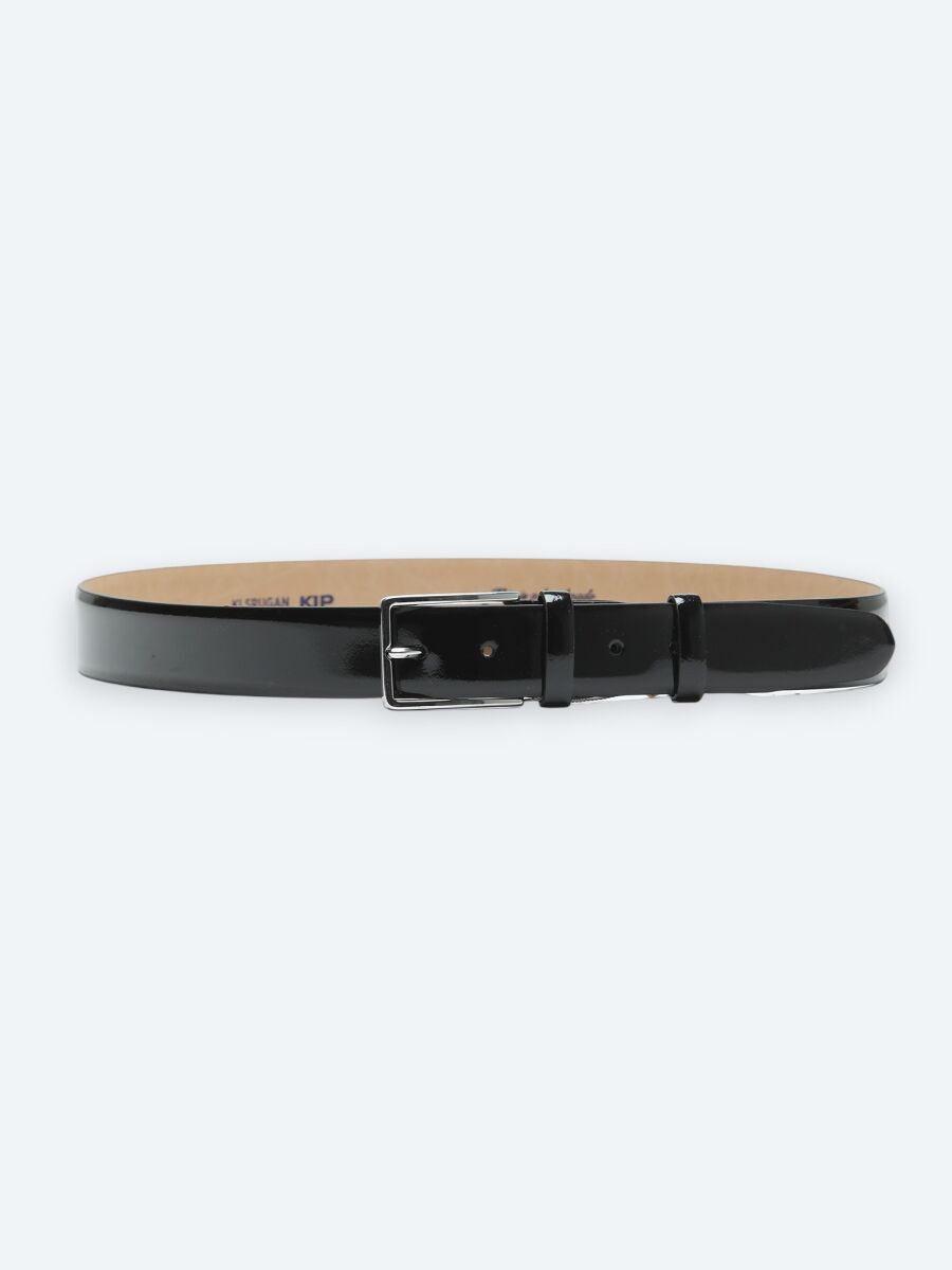 Black %100 Patent Leather Belt - 1