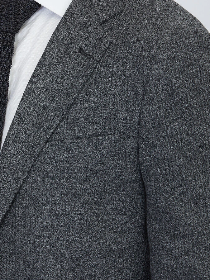 Black Checkered Modern Fit Cotton Blended Jacket - 5