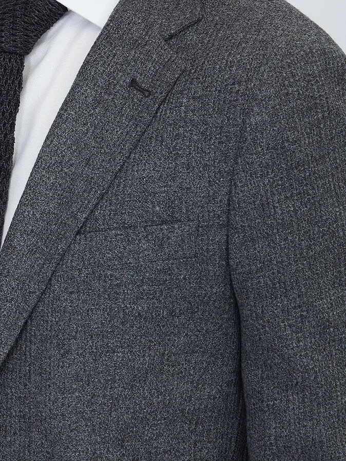 Black Checkered Modern Fit Cotton Blended Jacket - 5