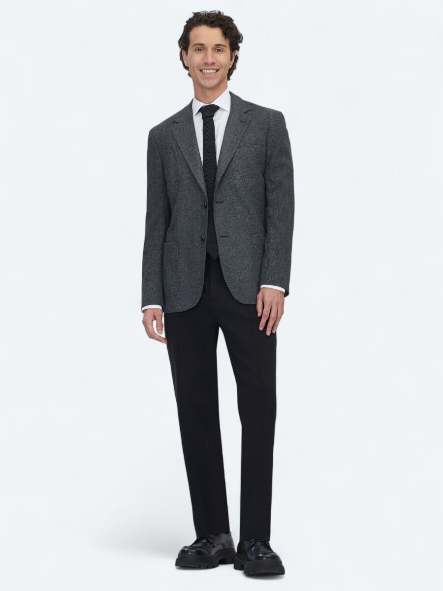 Black Checkered Modern Fit Cotton Blended Jacket - 3