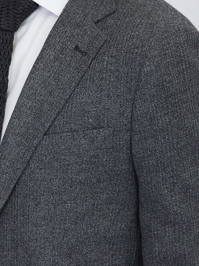 Black Checkered Modern Fit Cotton Blended Jacket - 5