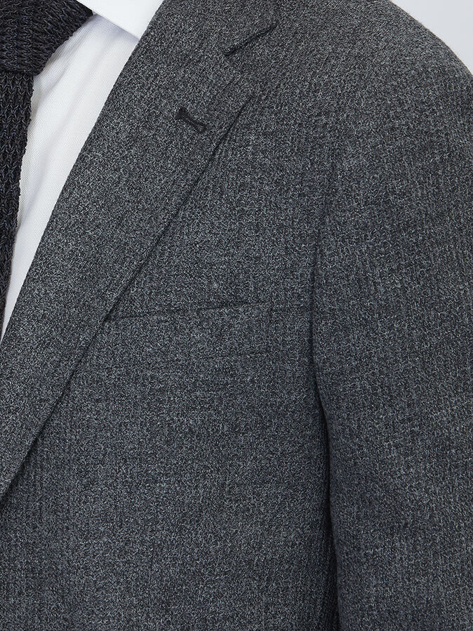 Black Checkered Modern Fit Cotton Blended Jacket - 5