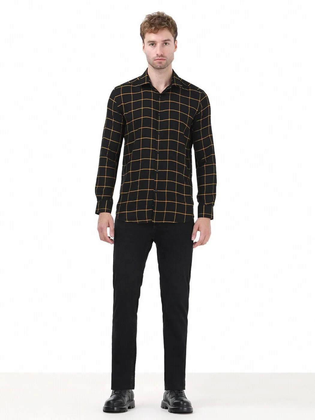 Black Checkered Regular Fit Weaving Casual Shirt - 2
