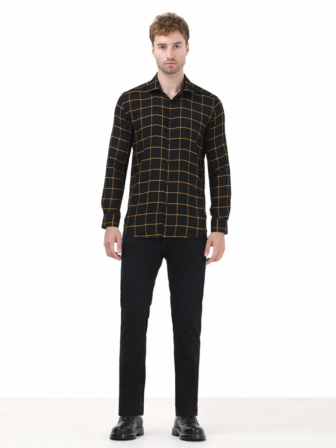 Black Checkered Regular Fit Weaving Casual Shirt - 2
