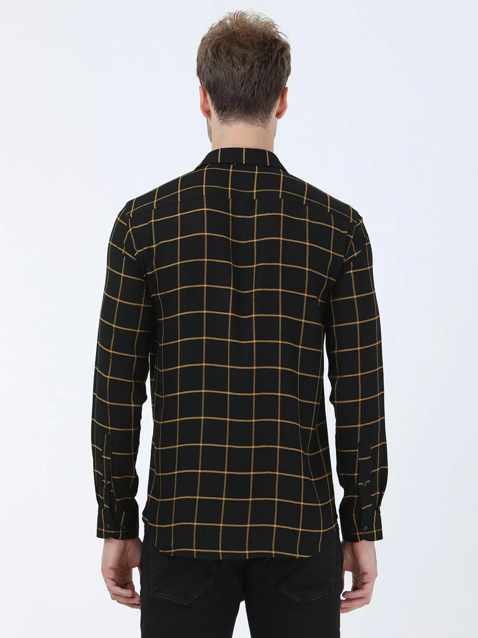 Black Checkered Regular Fit Weaving Casual Shirt - 4