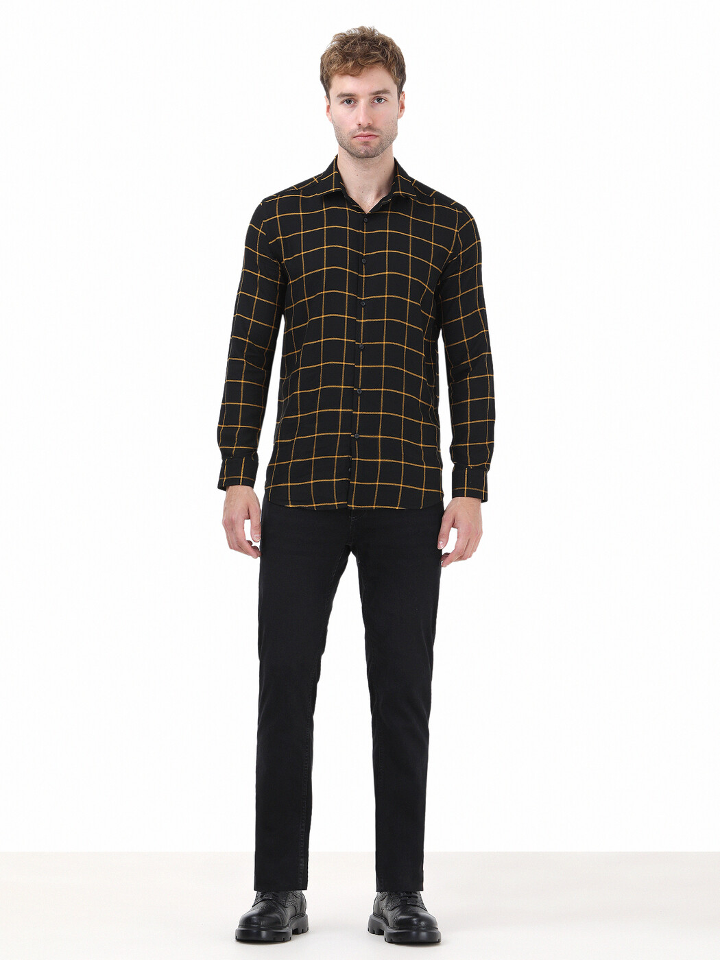 Black Checkered Regular Fit Weaving Casual Shirt - 2