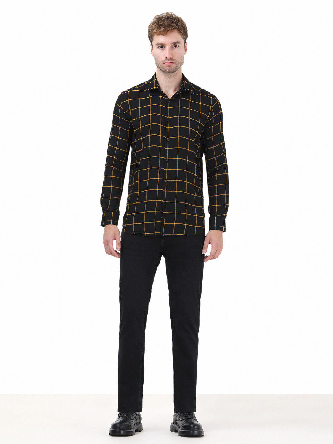 Black Checkered Regular Fit Weaving Casual Shirt - 2