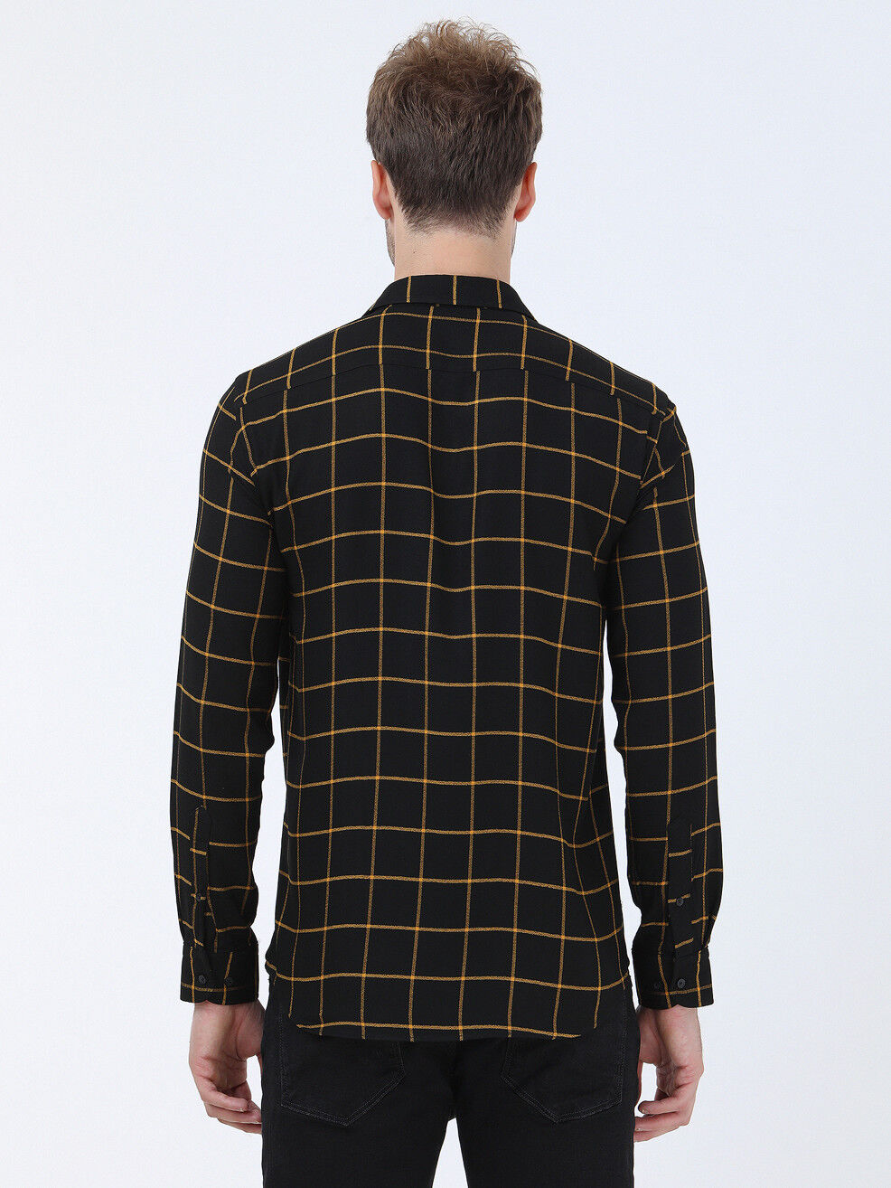 Black Checkered Regular Fit Weaving Casual Shirt - 4