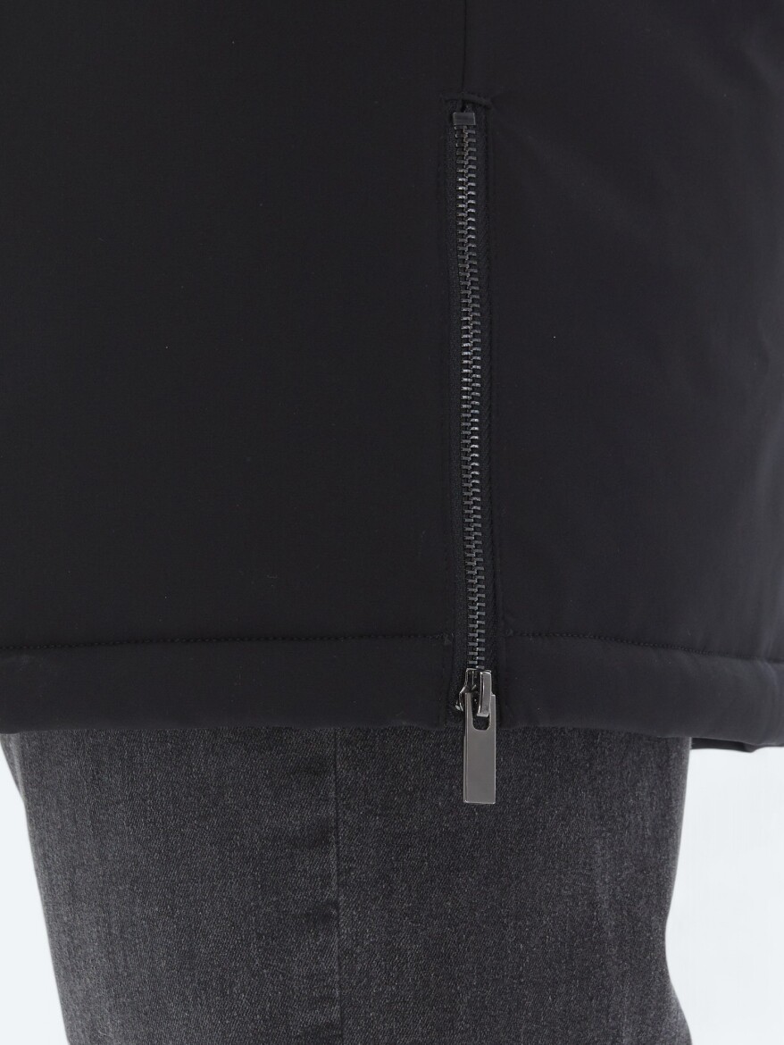 Black Comfort Fit Hooded Casual Weaving Coat - 6