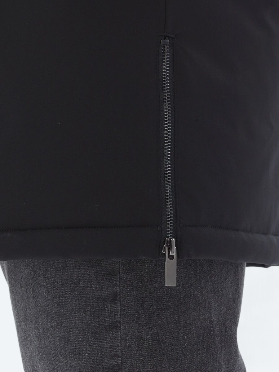 Black Comfort Fit Hooded Casual Weaving Coat - 6