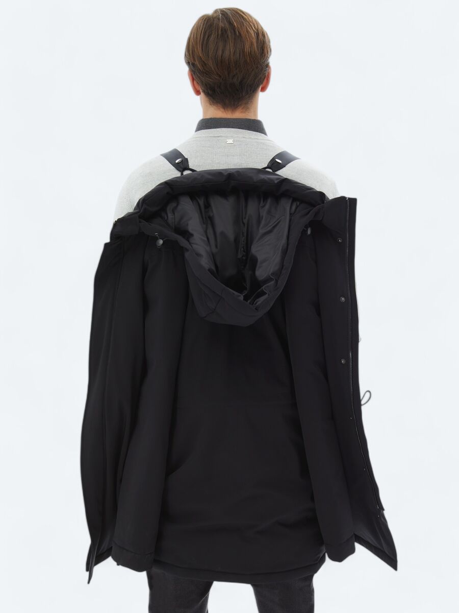 Black Comfort Fit Hooded Casual Weaving Coat - 9