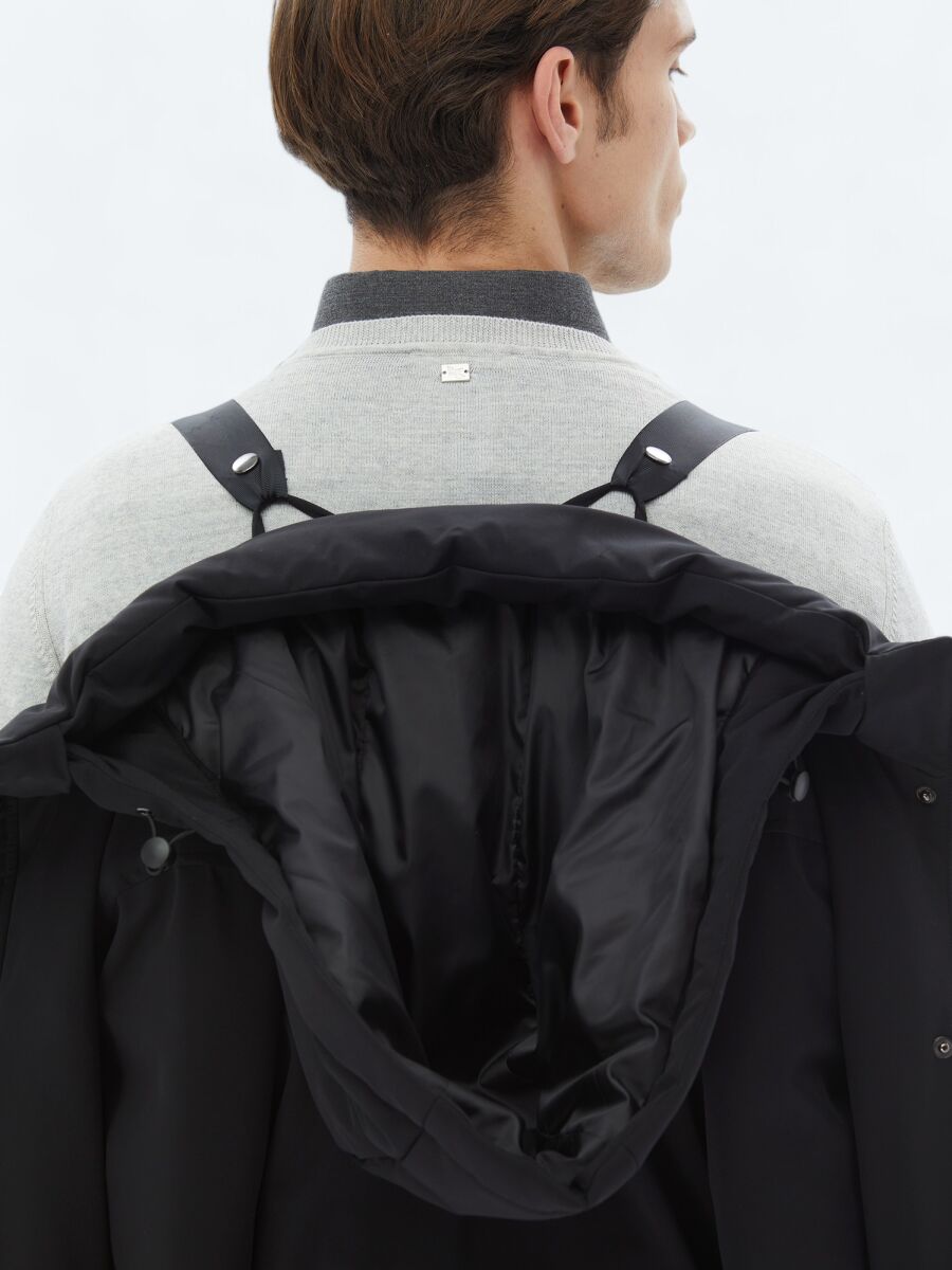 Black Comfort Fit Hooded Casual Weaving Coat - 10