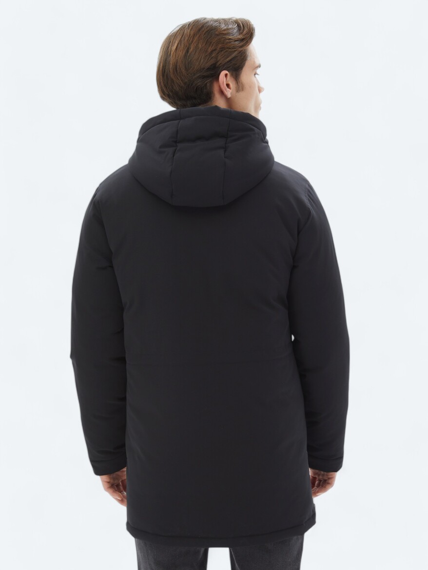 Black Comfort Fit Hooded Casual Weaving Coat - 11