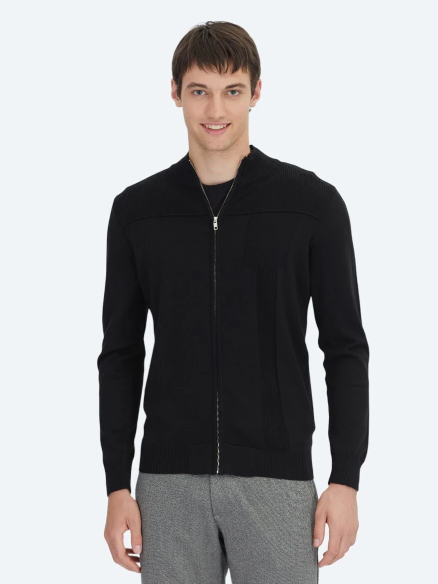 Black Cotton Blended Cardigan - 1