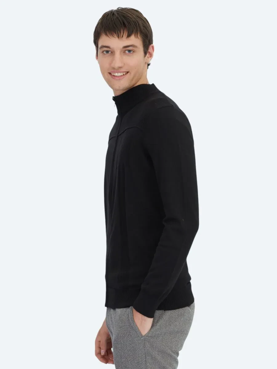 Black Cotton Blended Cardigan - 3