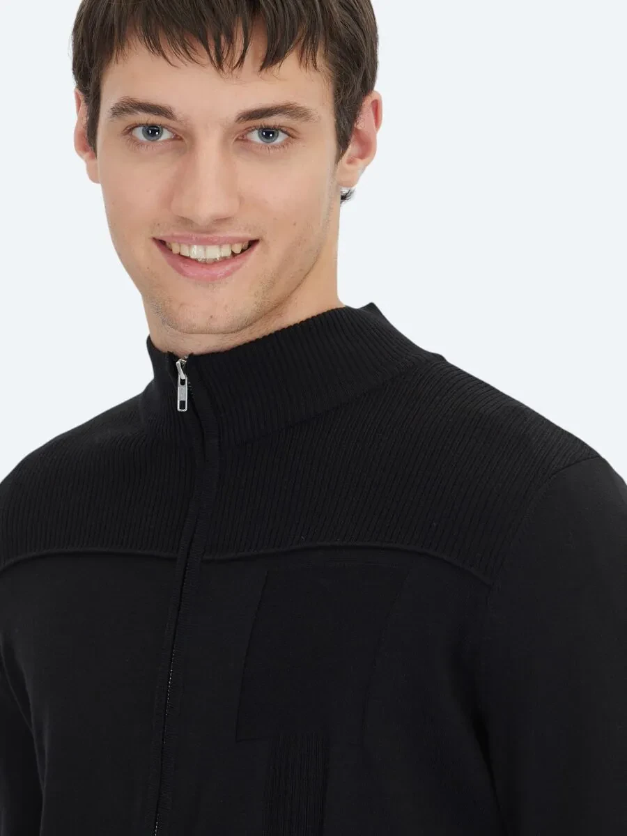Black Cotton Blended Cardigan - 4