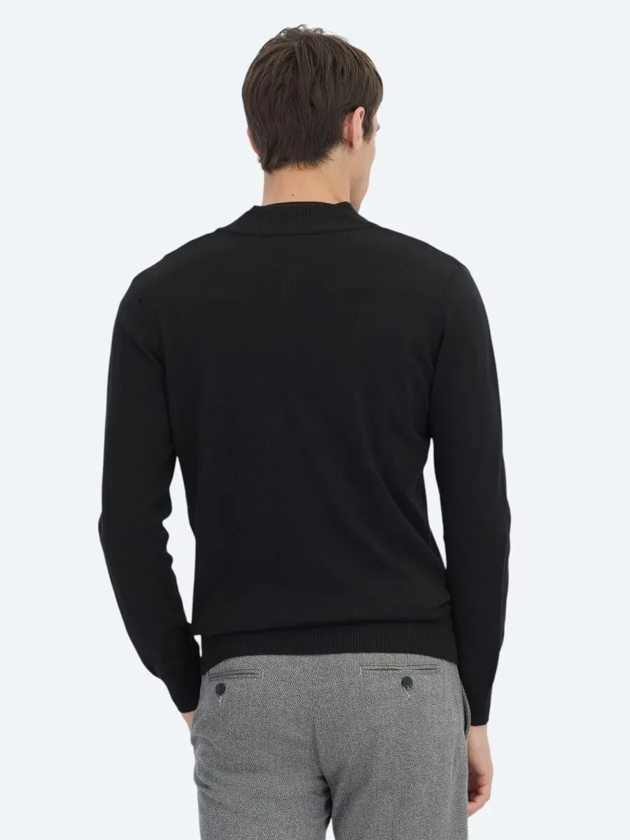 Black Cotton Blended Cardigan - 5