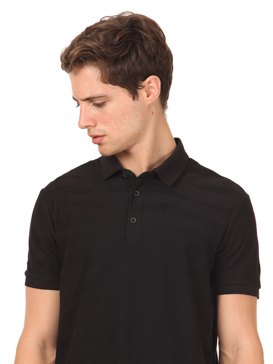 Black Cotton Blended T-Shirt - 2