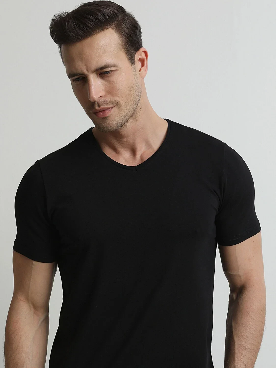 Black Cotton Blended T-Shirt - 1