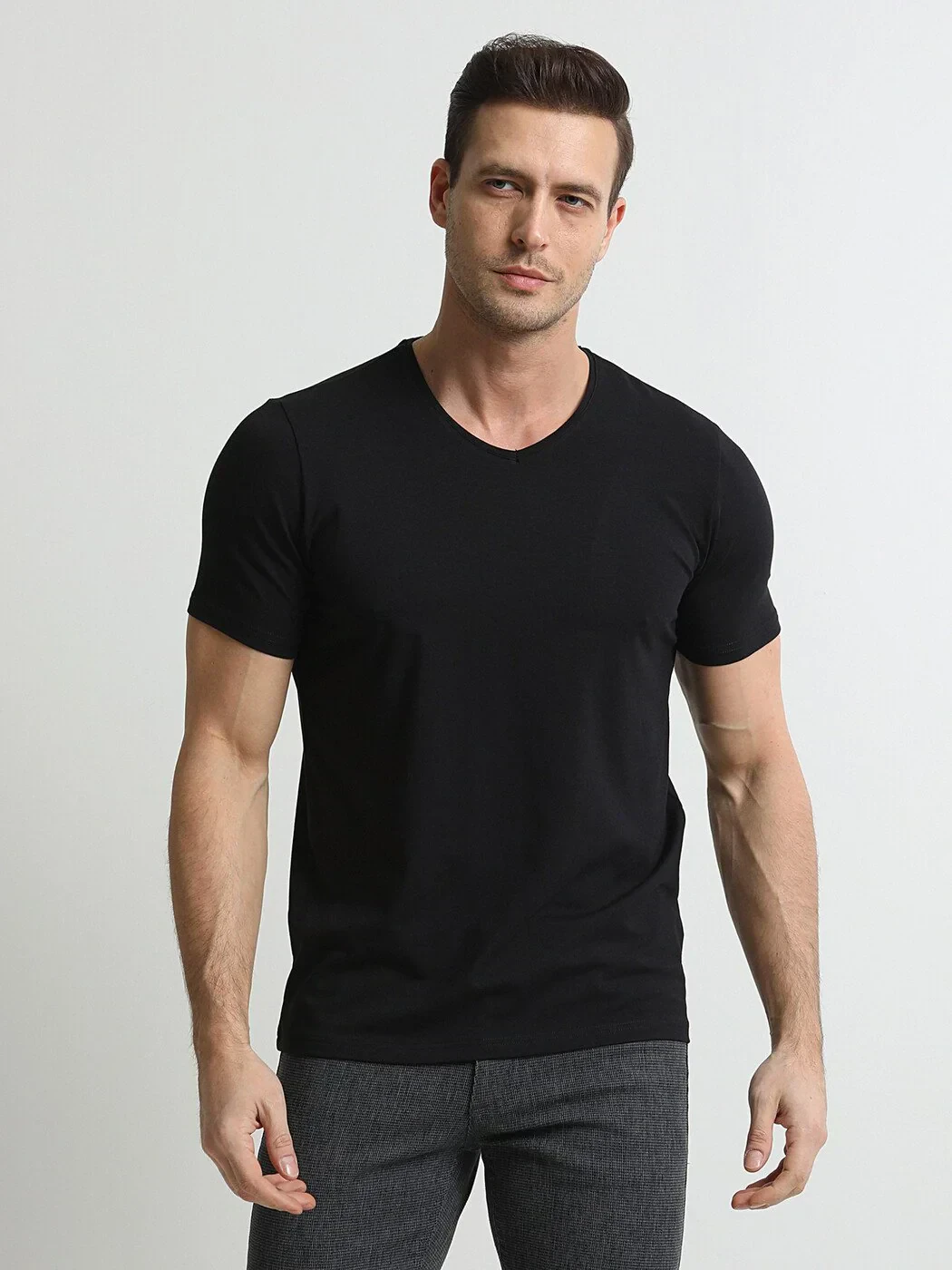Black Cotton Blended T-Shirt - 2