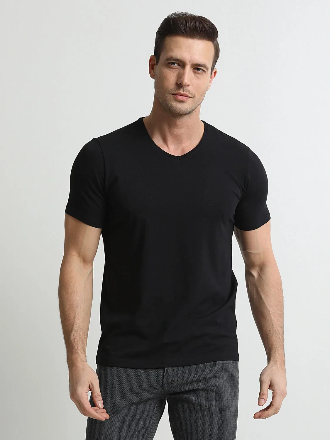 Black Cotton Blended T-Shirt - 2