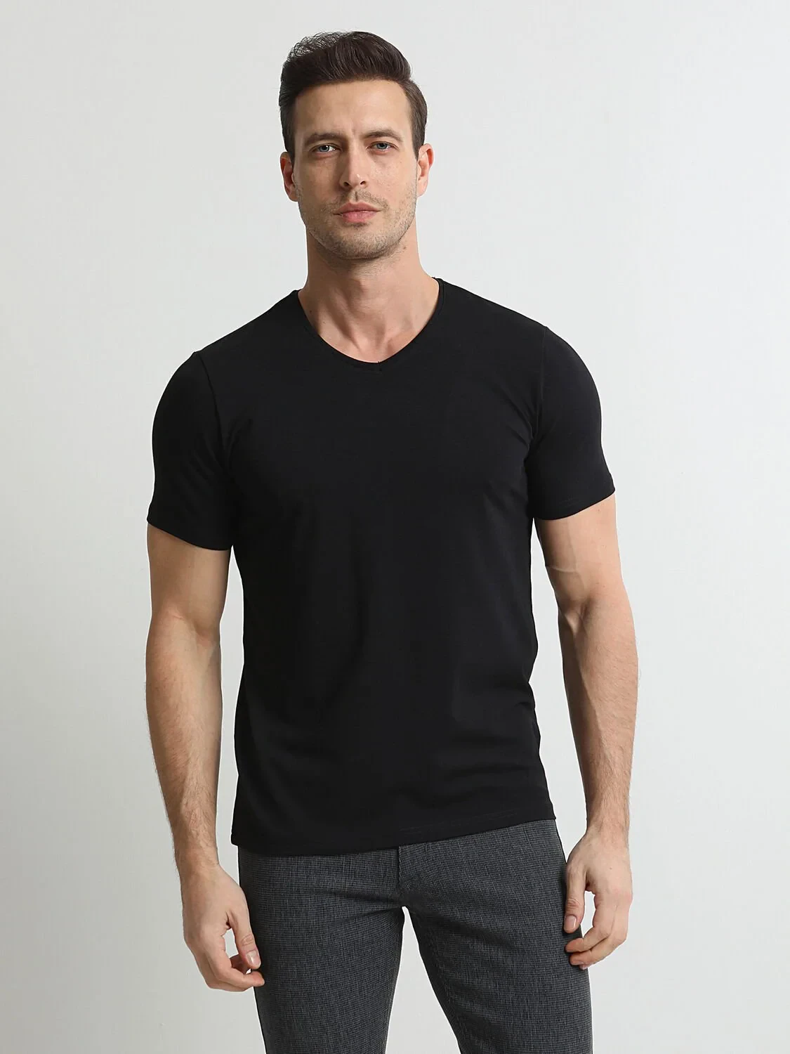 Black Cotton Blended T-Shirt - 3